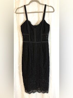EXPRESS Black Lace Bodycon Dress | Spaghetti Strap Sheath Midi | Size 4 🖤